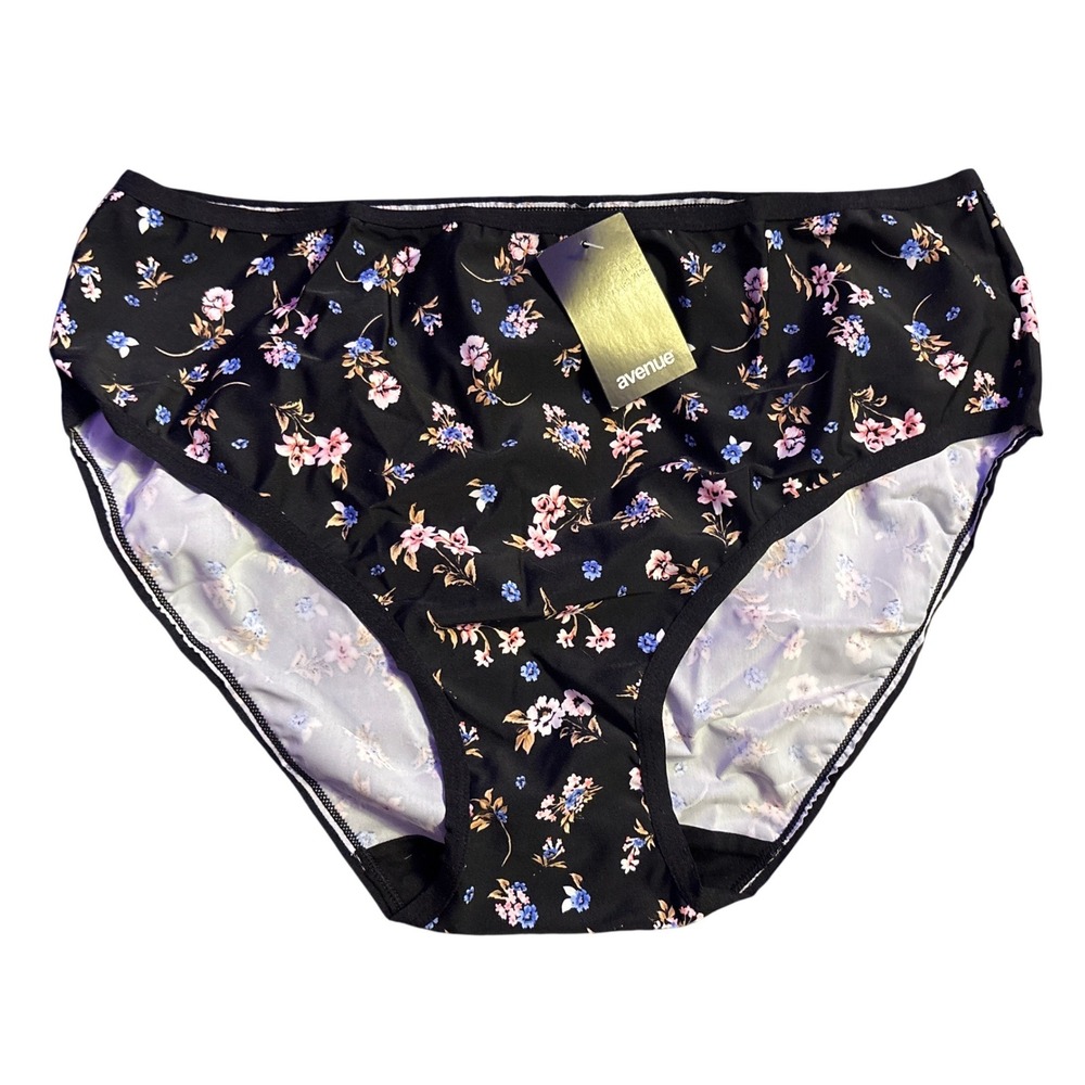 NEW Avenue Body Plus Size Women's Black Floral Ditsy Micro Brief Panties 18/20